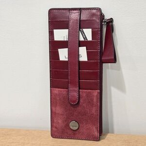 Lodis Julia Slim Card Stacker ID Wallet RFID Brick Red Leather Suede slim NEW